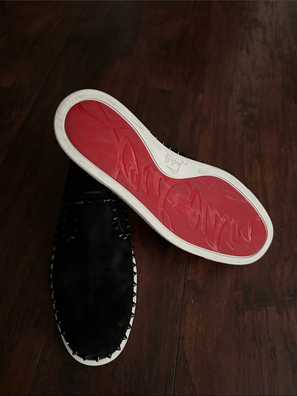 Christian Louboutin Men’s Black Suede Studded Loafers with Red Sole